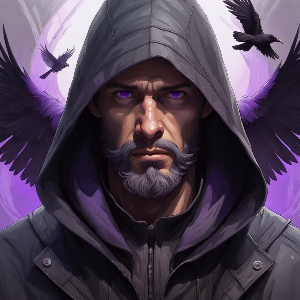 Ominous Man with Raven: Hyperdetailed Digital Portrait