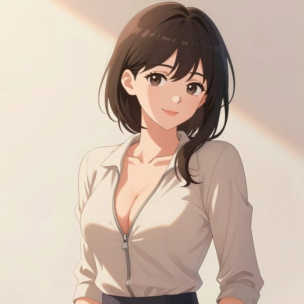 Anime Woman with Expressive Eyes and Gentle Smile