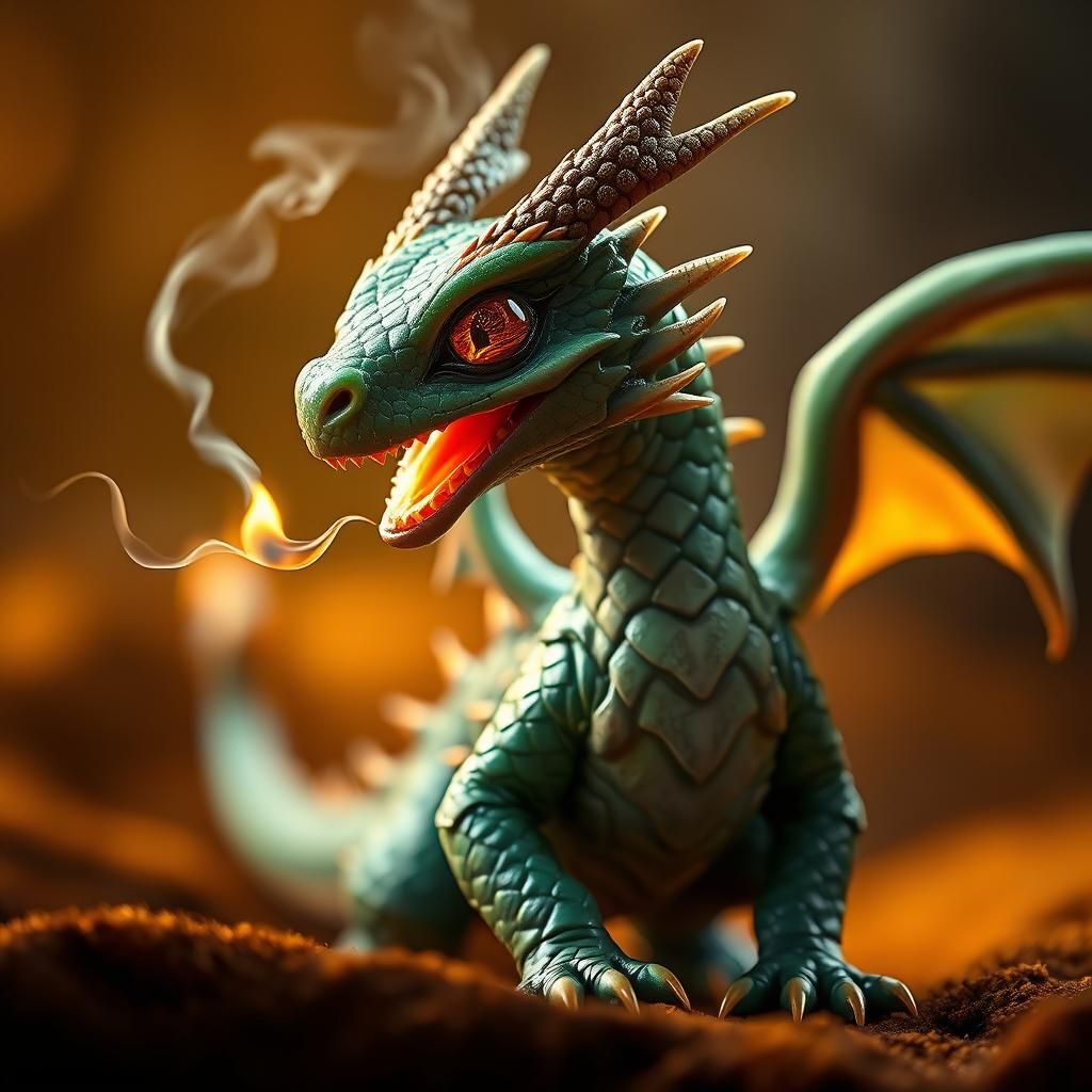 Majestic Baby Dragon Spewing Tiny Flame