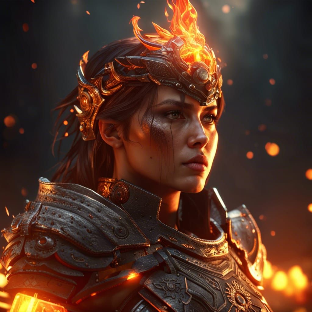Fiery Warrior Woman in 3D Game Style