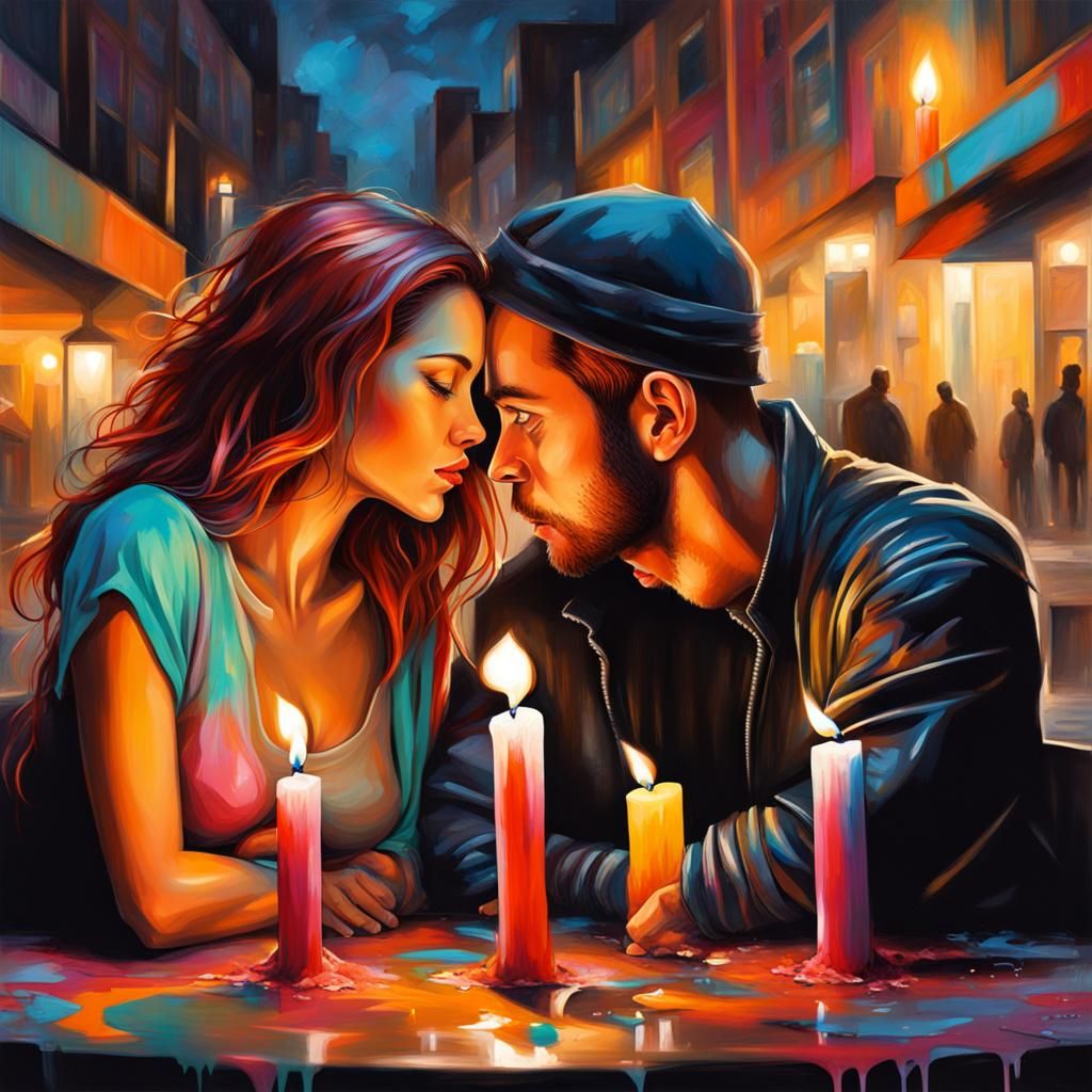 Romantic Couple in Colorful Graffiti Art Style