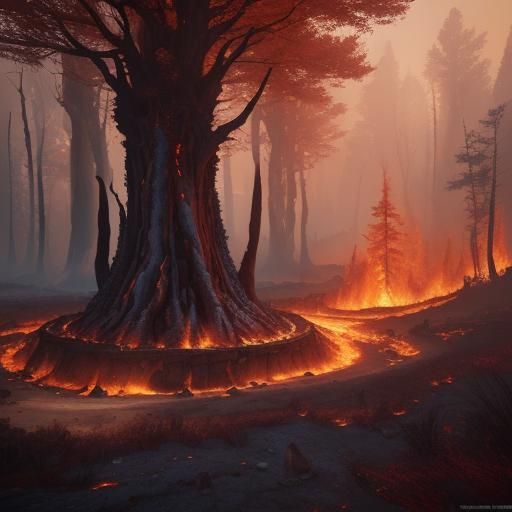 Fox in Burning Forest: Fantasy Concept Art
