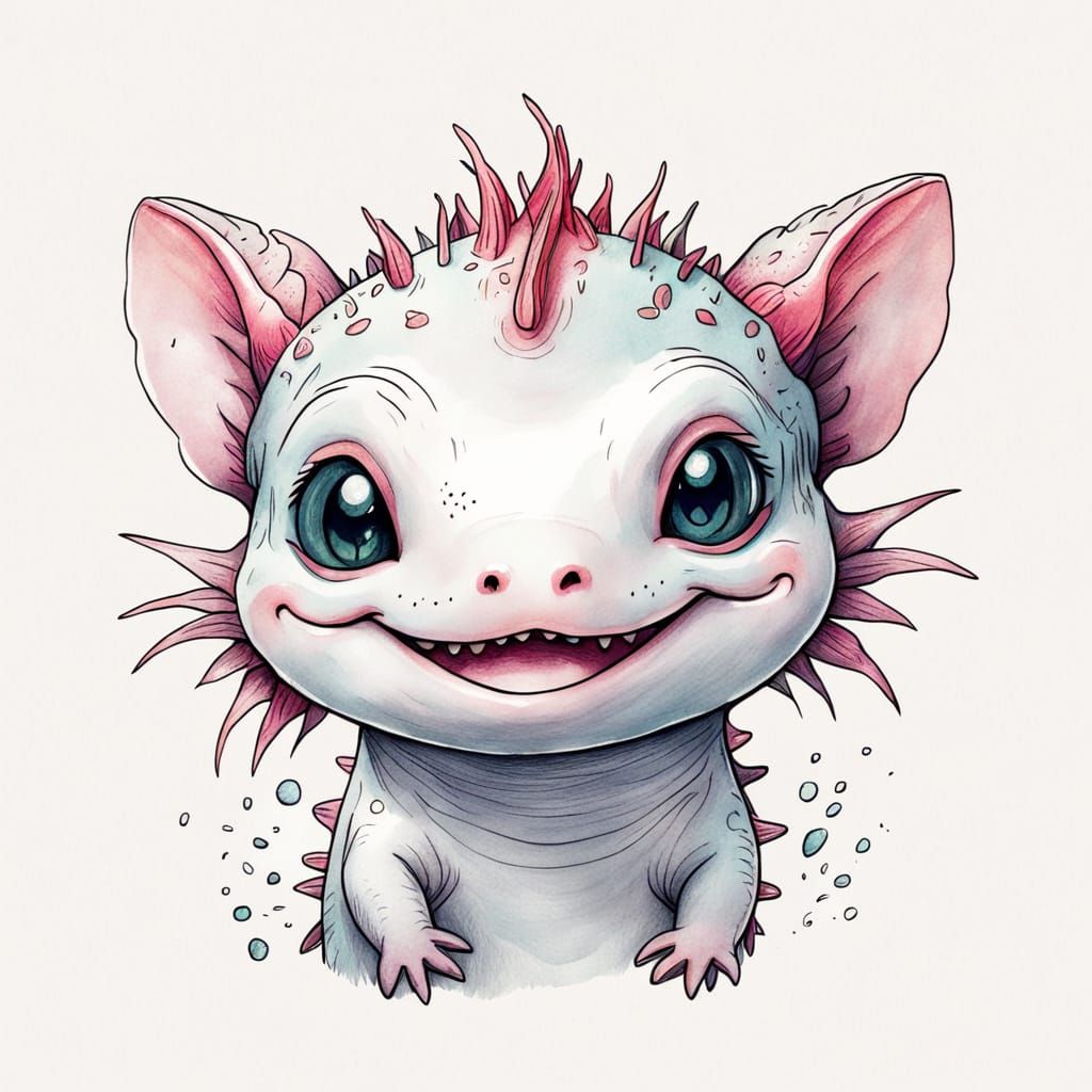 Whimsical Axolotl Portrait in Doodle Art Style