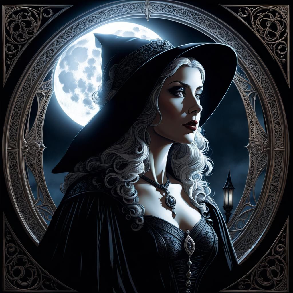 Gothic Witch Portrait in Moonlit Horror Style