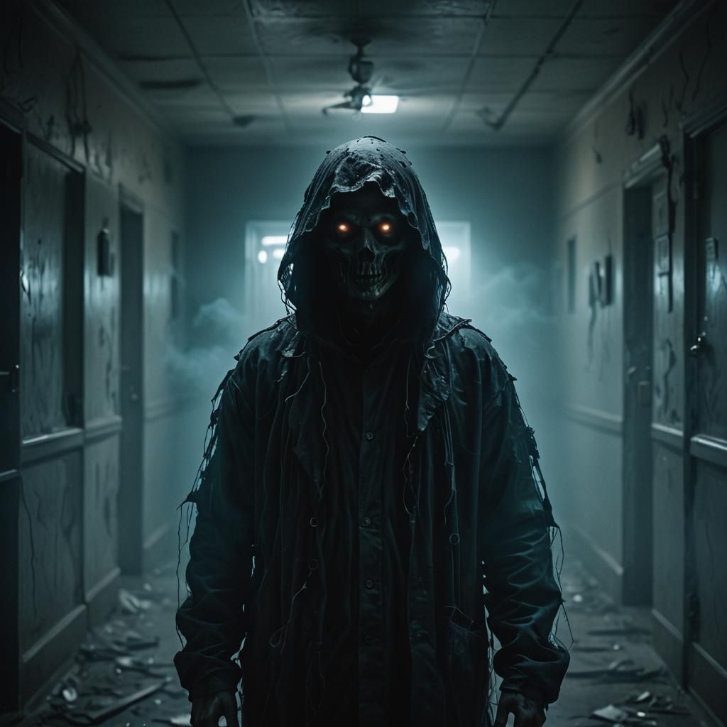 Ethereal Specter Haunts Abandoned Hospital in Digital Art