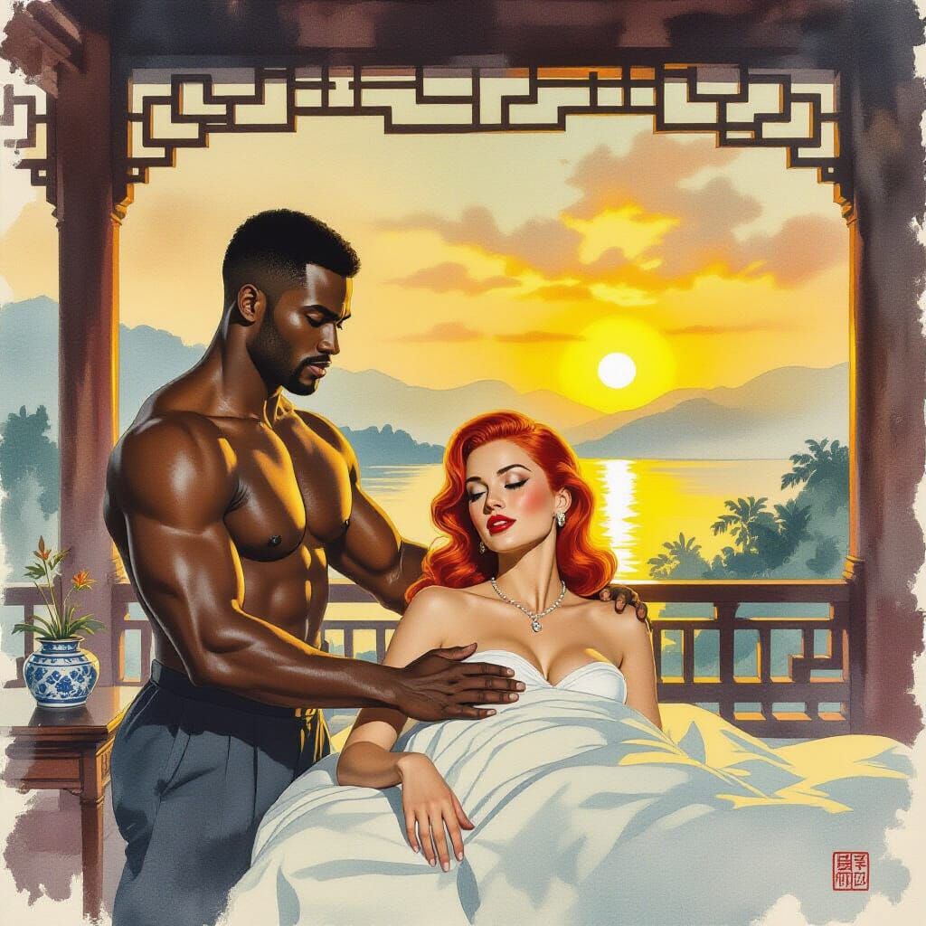 Elegant Watercolor Landscape with Cinematic Scene