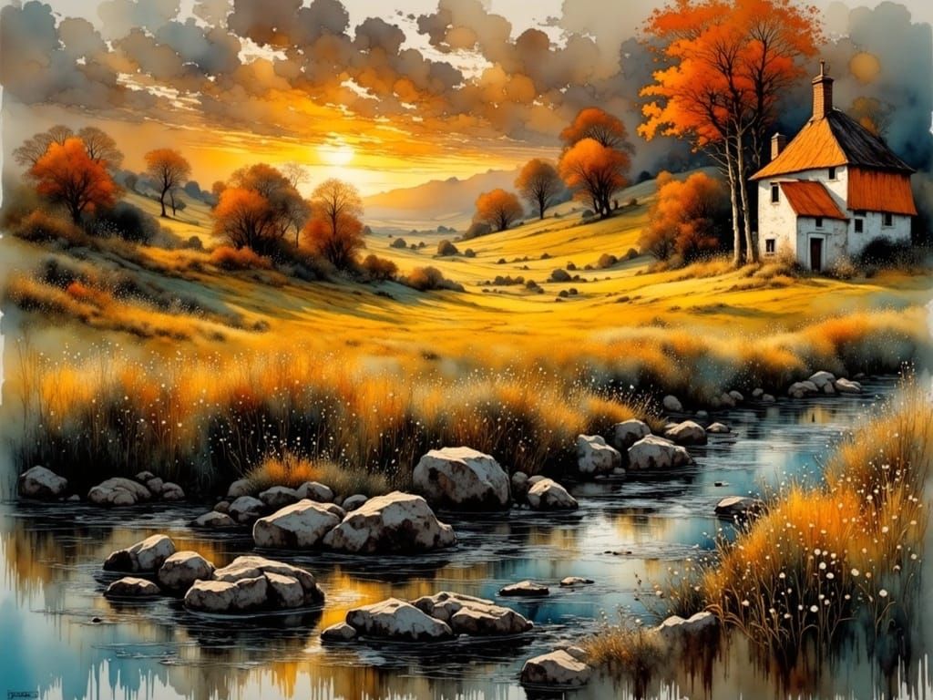 Scottish Autumn Landscape Shines in Evening Light