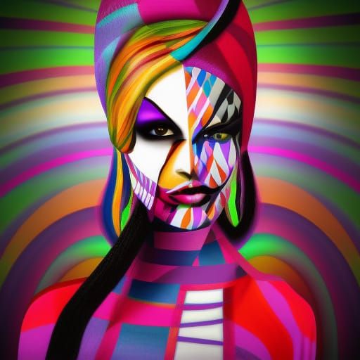 Psychedelic Harlequin Woman Portrait