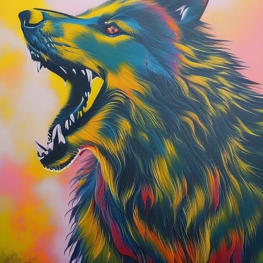 Fiery Wolf Howling: Graffiti Art Illustration