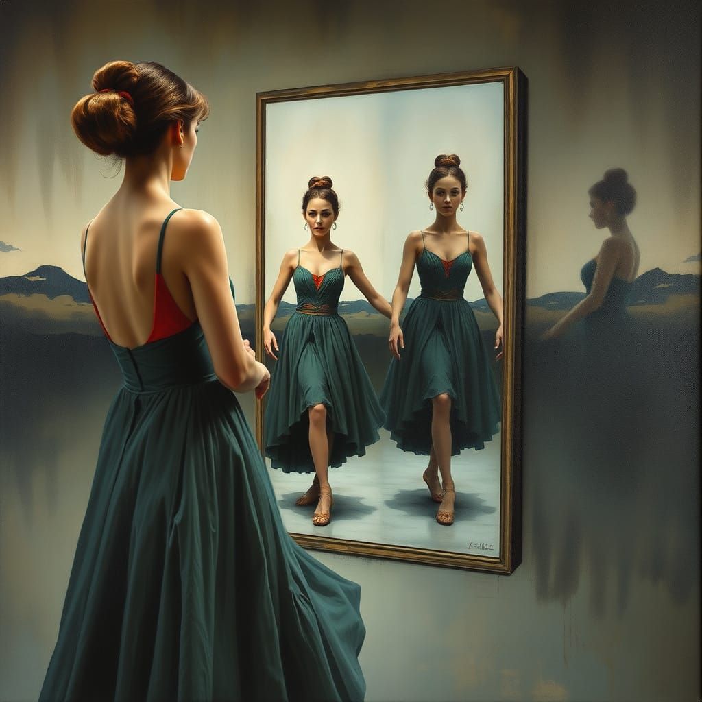Surreal Dancer Mirror Reflections in Dali Style