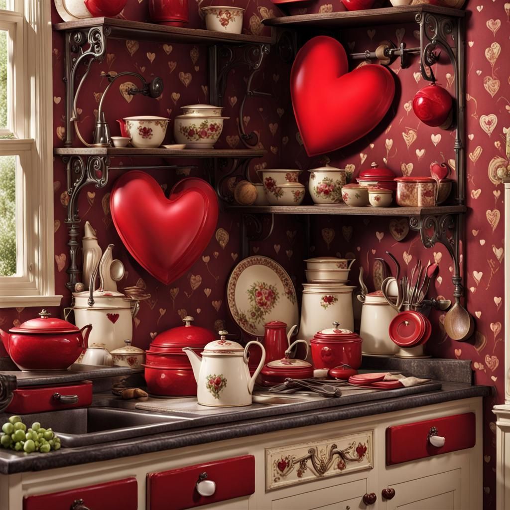 Victorian Kitchen with Red Heart Theme
