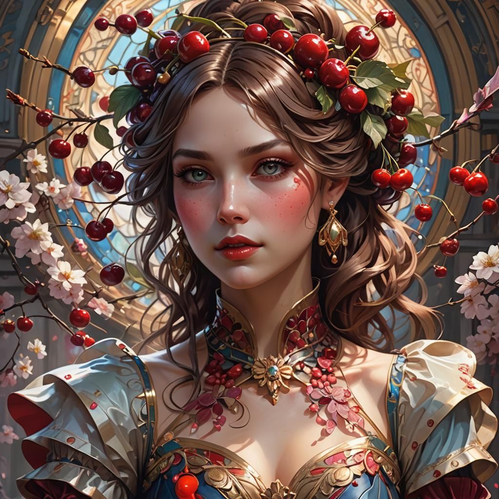 Cherry Dress Fantasy Art Portrait in 8K