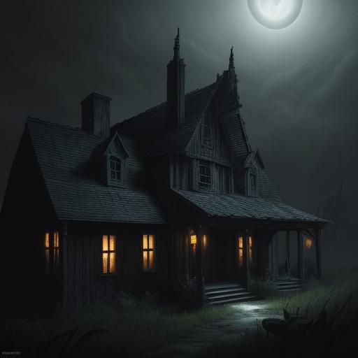 Wiry Creatures in Farmhouse Doorway in Folk Horror Style