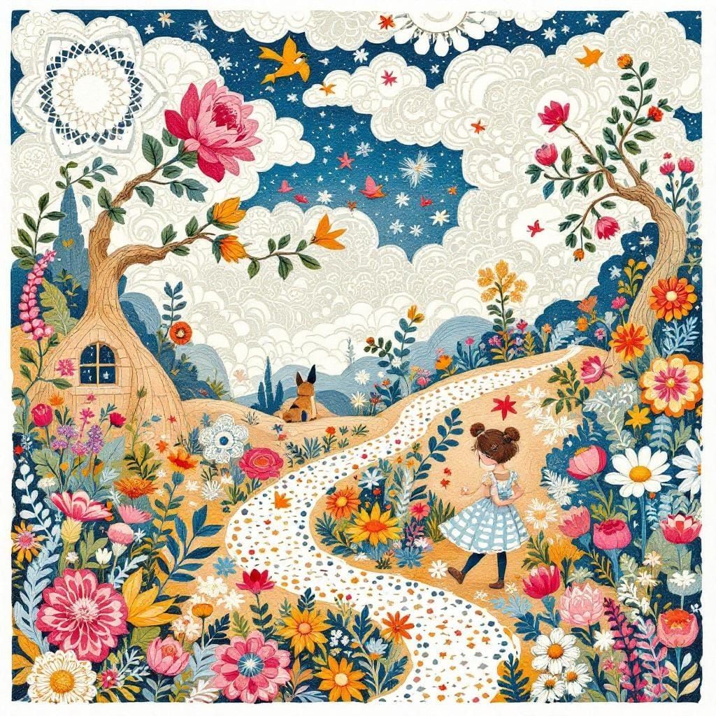 Whimsical Arts and Crafts Scene in a Colorful Style