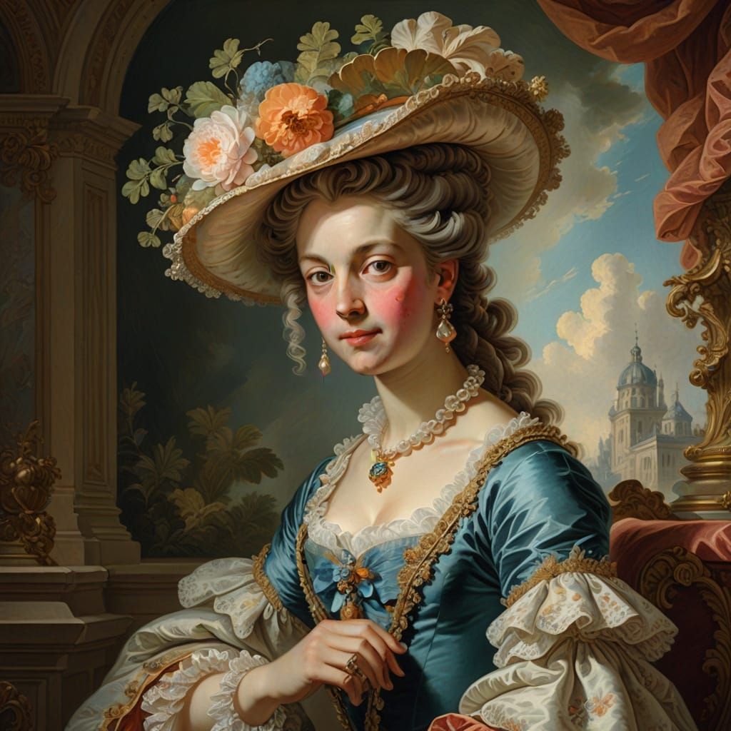 Regal Woman Portrait in Ornate Rococo Style