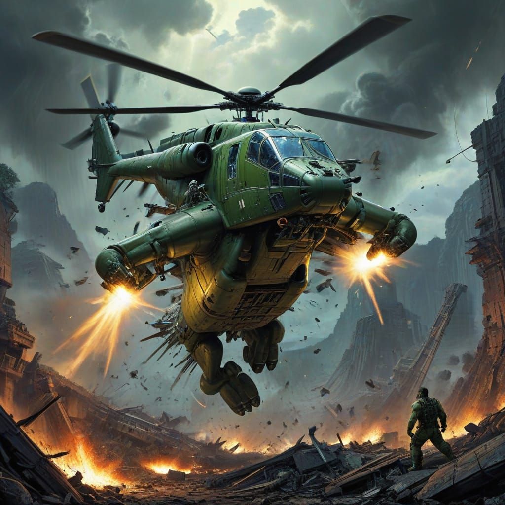 Incredible Hulk Shatters Apache Helicopter