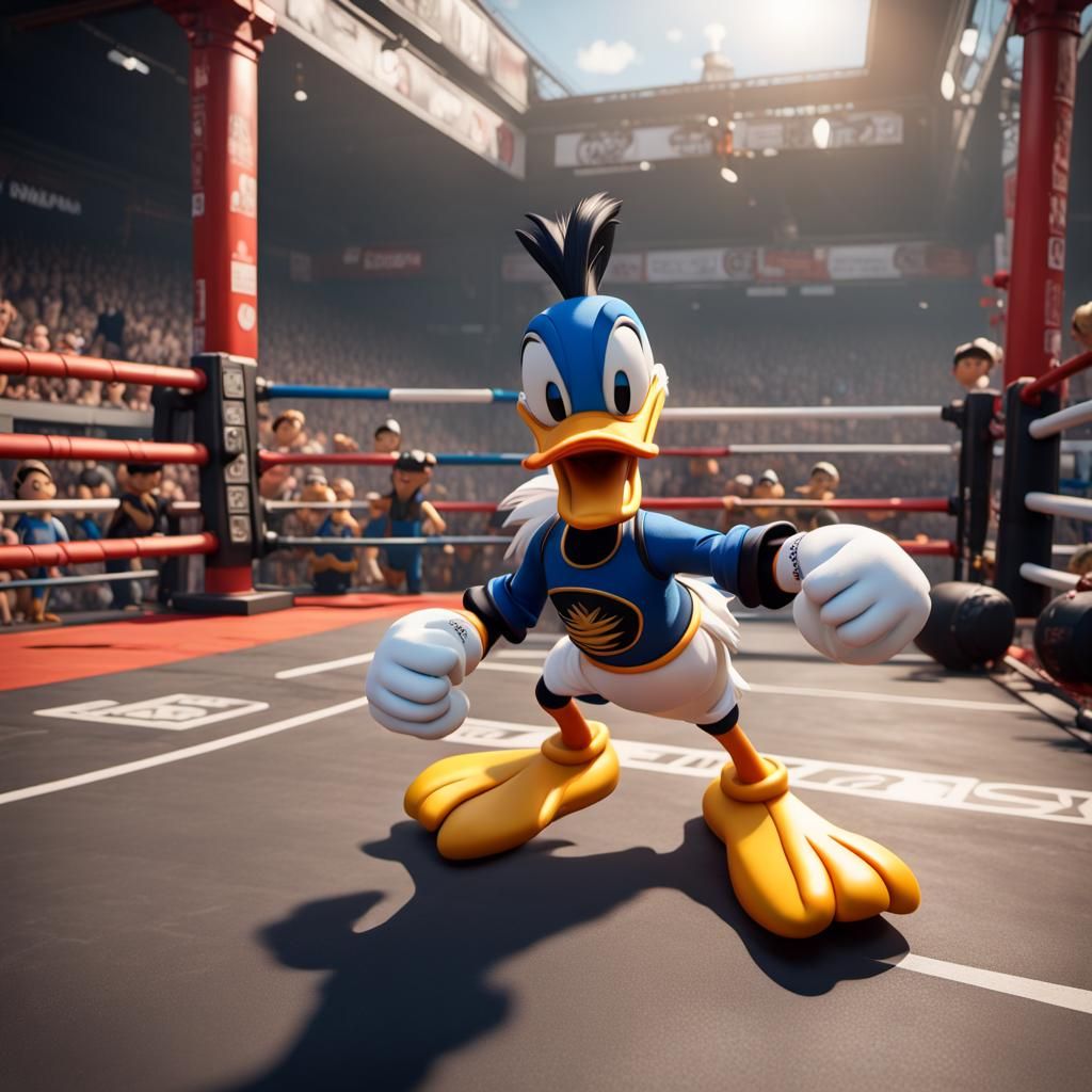Donald duck boxing races daffy duck match ,AMD , GeForce RTX, 2TB NVMe M.2 SSD, 6TB HDD ,unreal engine 5 ,128 bit graphi...