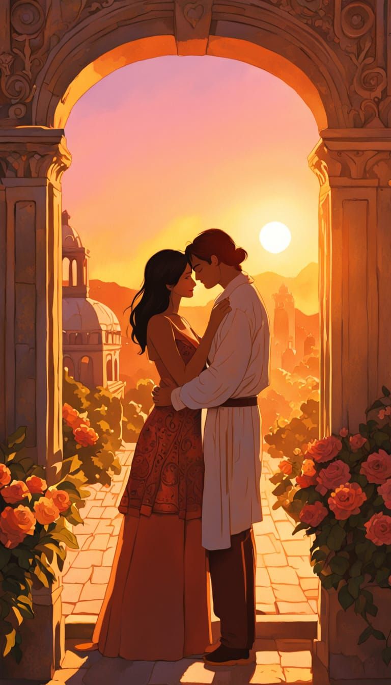 Romantic Mexican Scene in Vibrant Comic Art Style