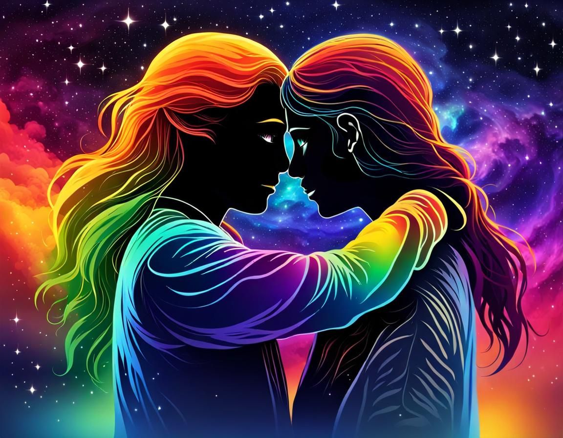 Rainbow Souls Embrace in the Universe