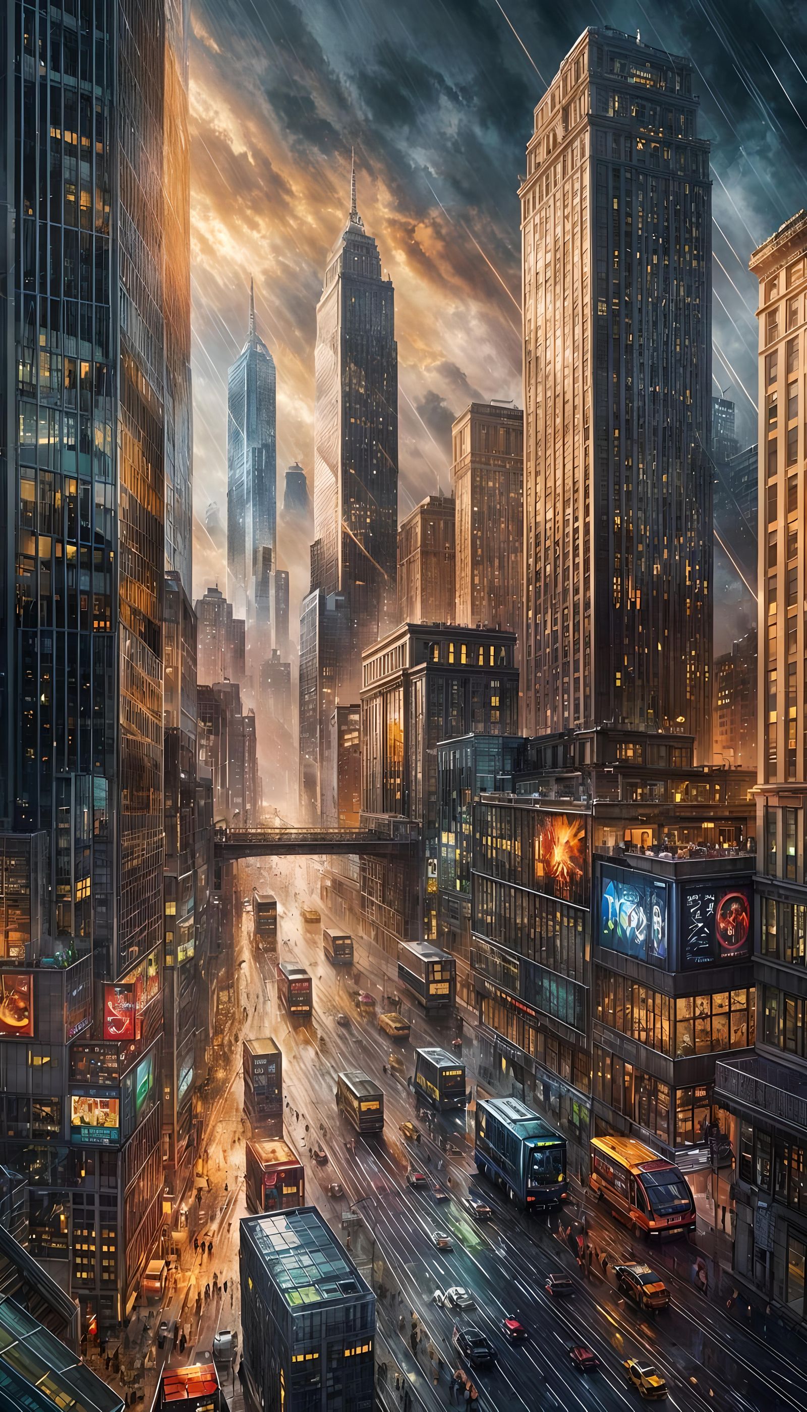 Hyperrealistic Skyscrapers Under a Stormy Sky