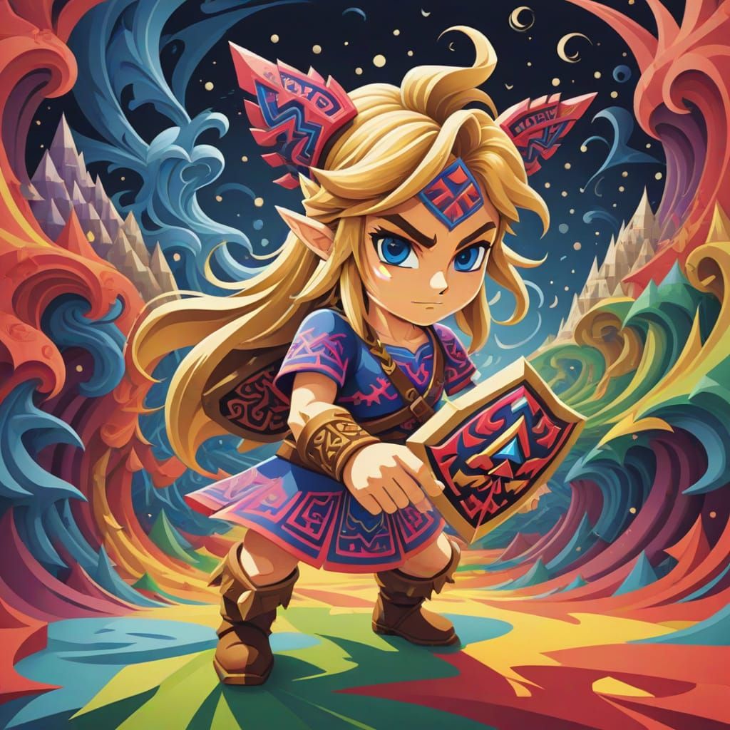 Abstract Zelda Fractal in Gouache Style