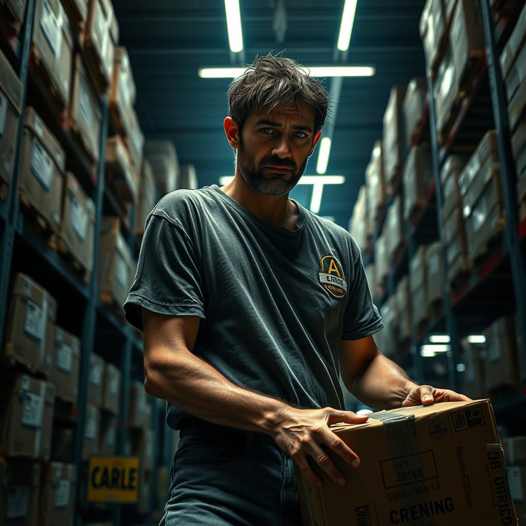 Industrial Portrait of a Weary Warehouse Worker