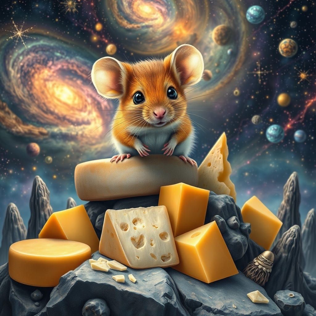 Mouse Explores Vibrant Cosmic Cheese Galaxy