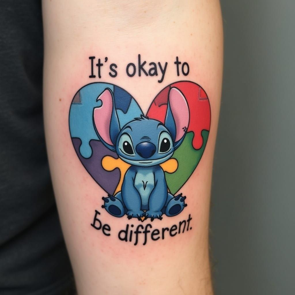 Stitch Autism Heart Tattoo Design