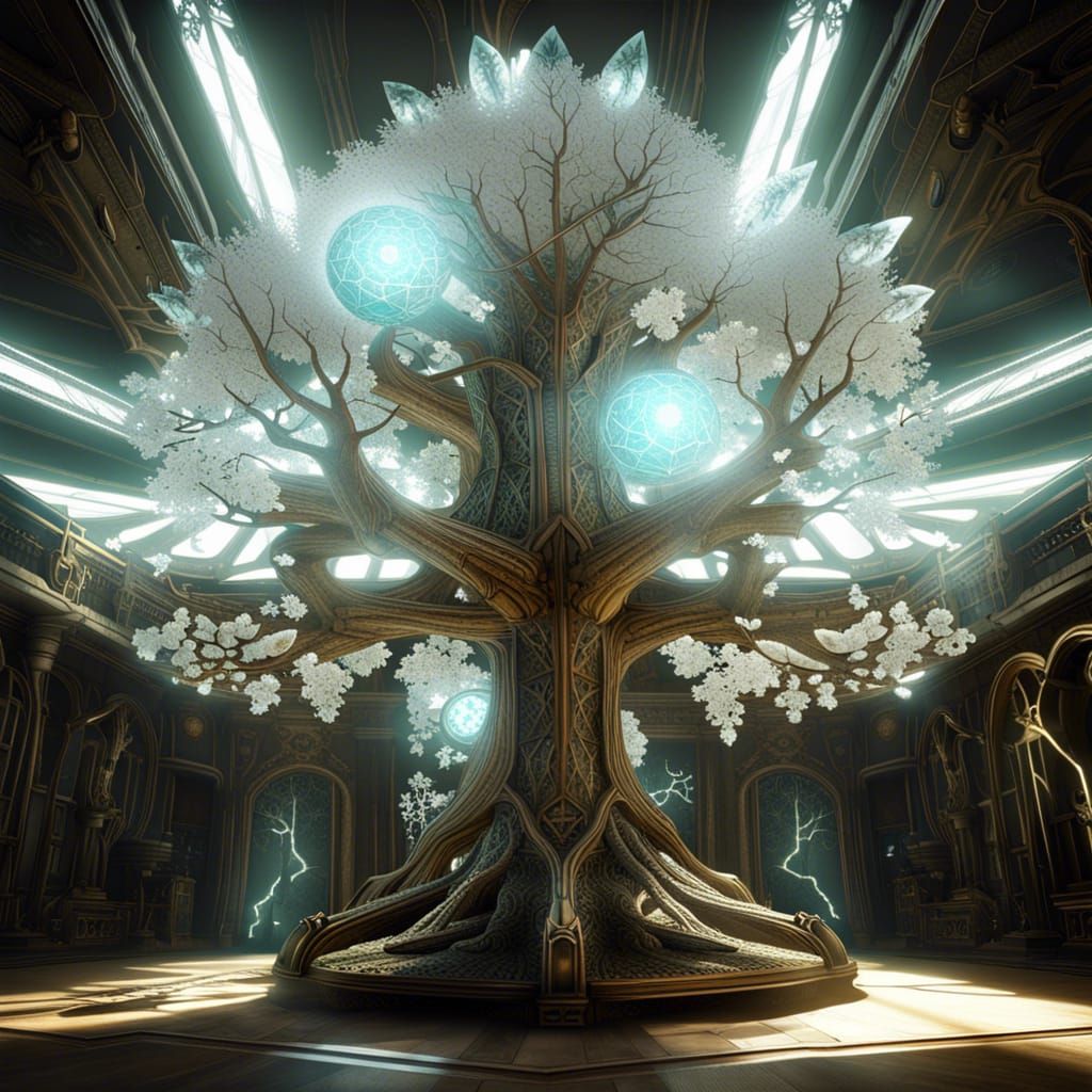 Steampunk Crystal Tree with Volumetric Lighting