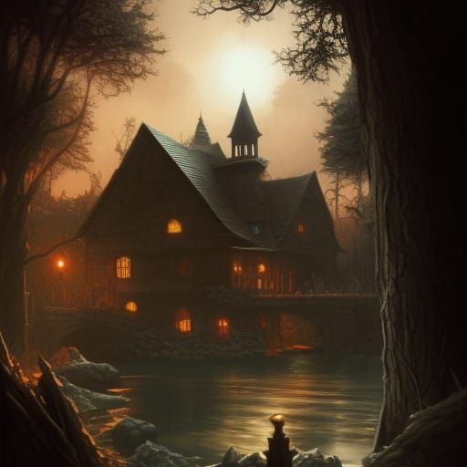 High Gothic Cottagecore Village in Spring Sunlight