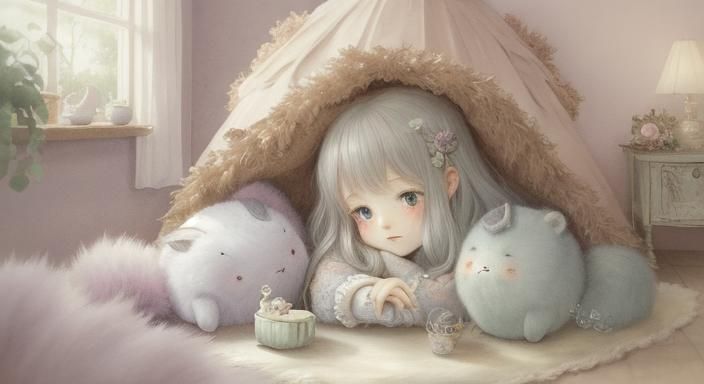 Shy Monster Peek-a-Boo in Watercolor Style