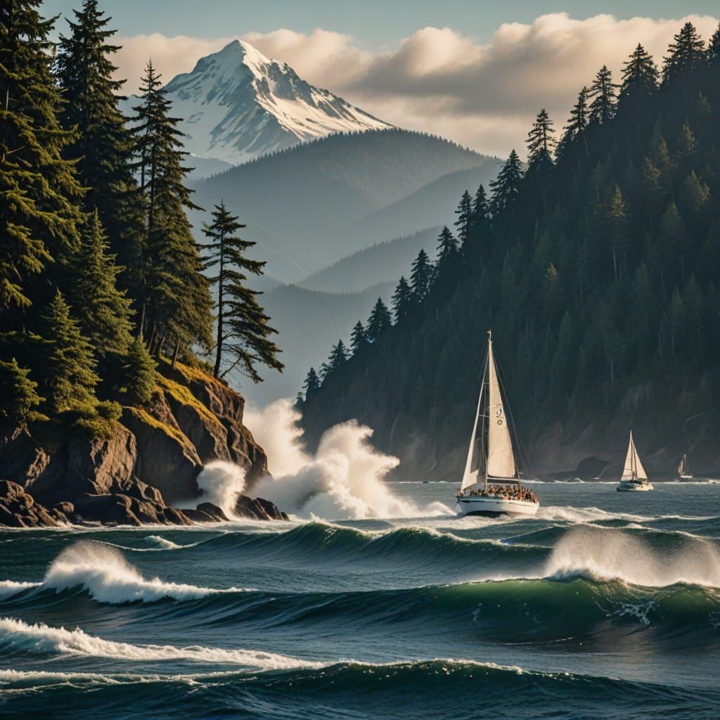 Dramatic Coastal Voyage in Golden Hour