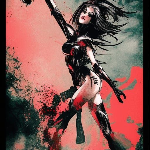 Fire Elf in Gothic Inkpunk Borderlands Style