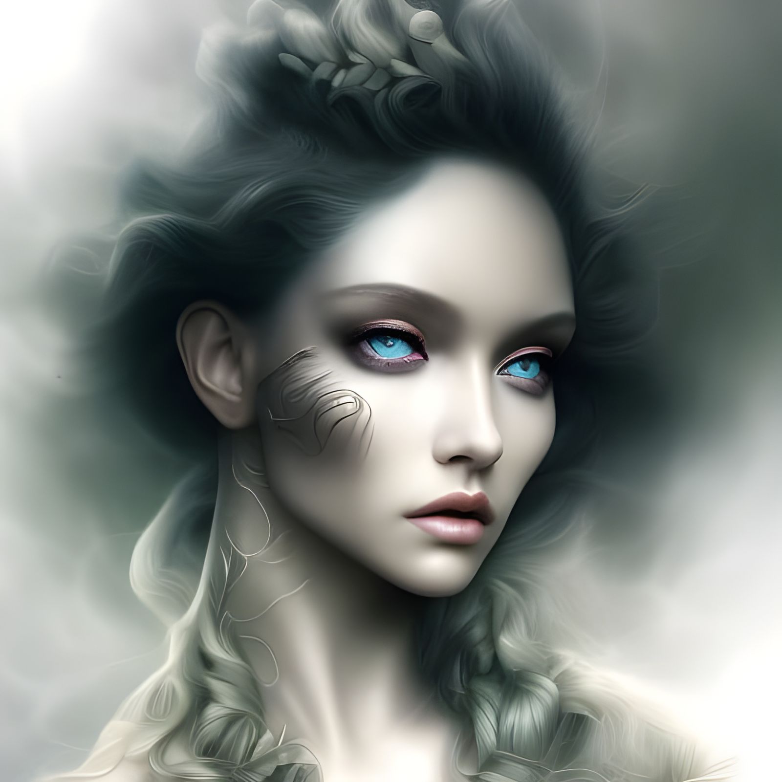 Scaly Lizard Woman Portrait in Airbrush Style