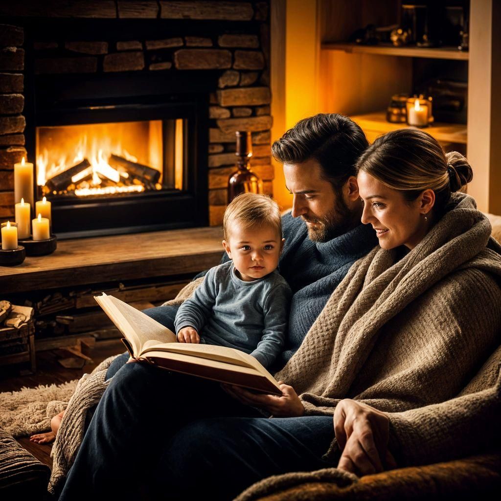 Cozy Family Evening by the Fireplace