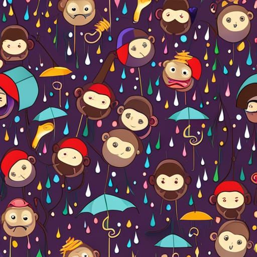 Repeating Pattern of Monkeys in the Rain