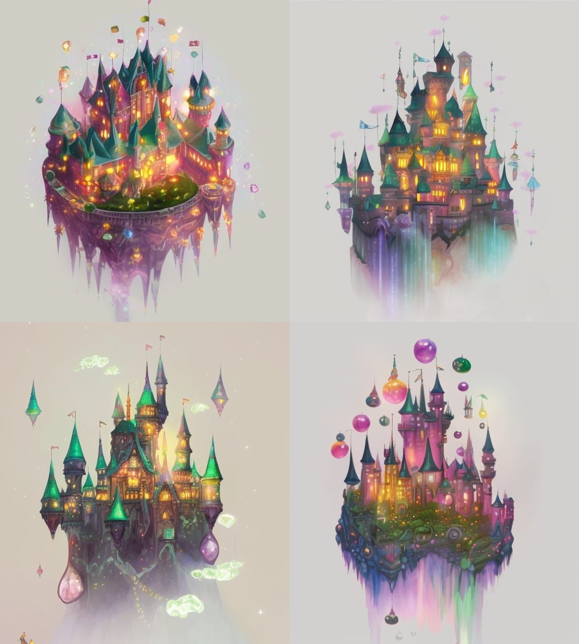 Gemstone Fantasy Castle Floating Above Lake
