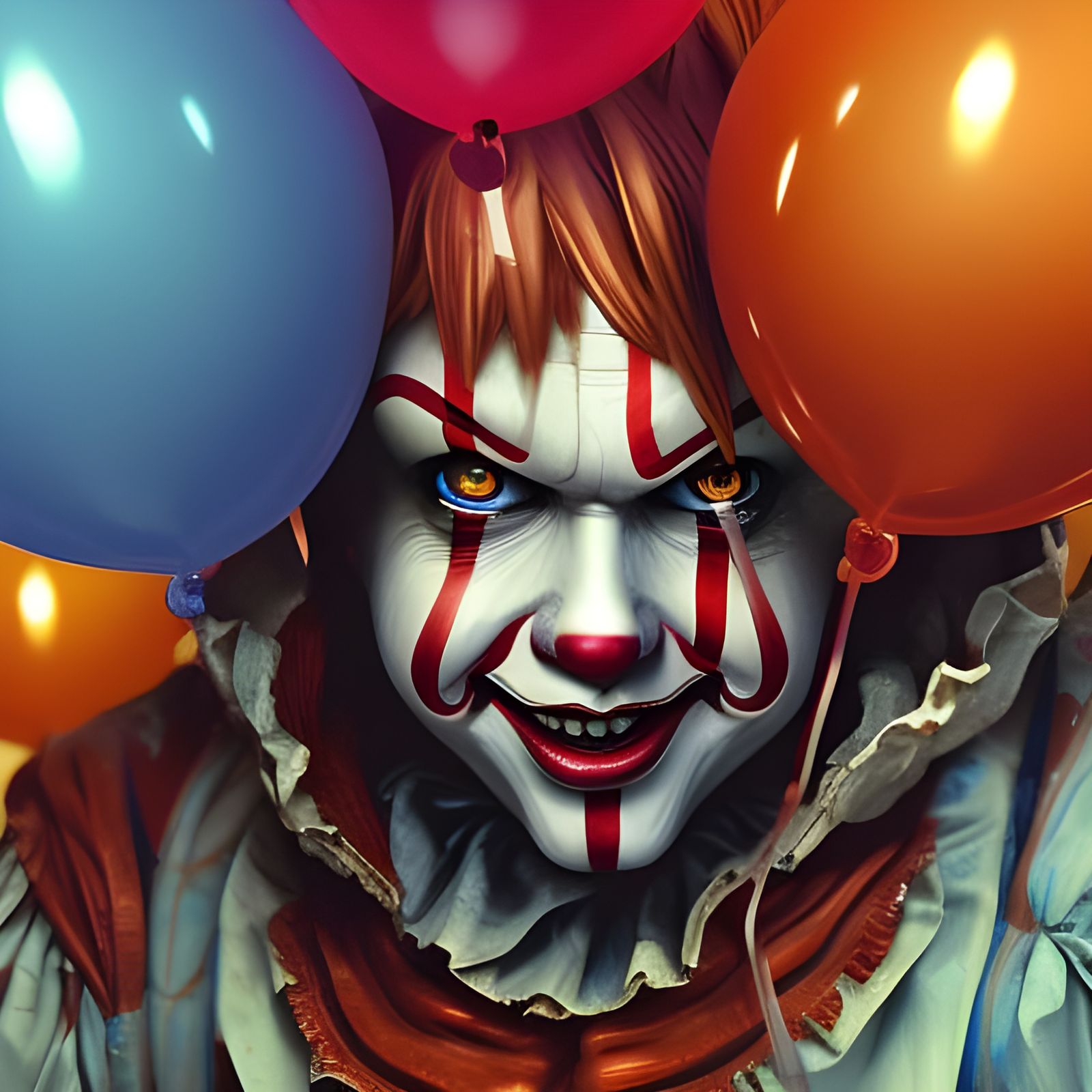 Creepy Clown with Red Balloon Portrait