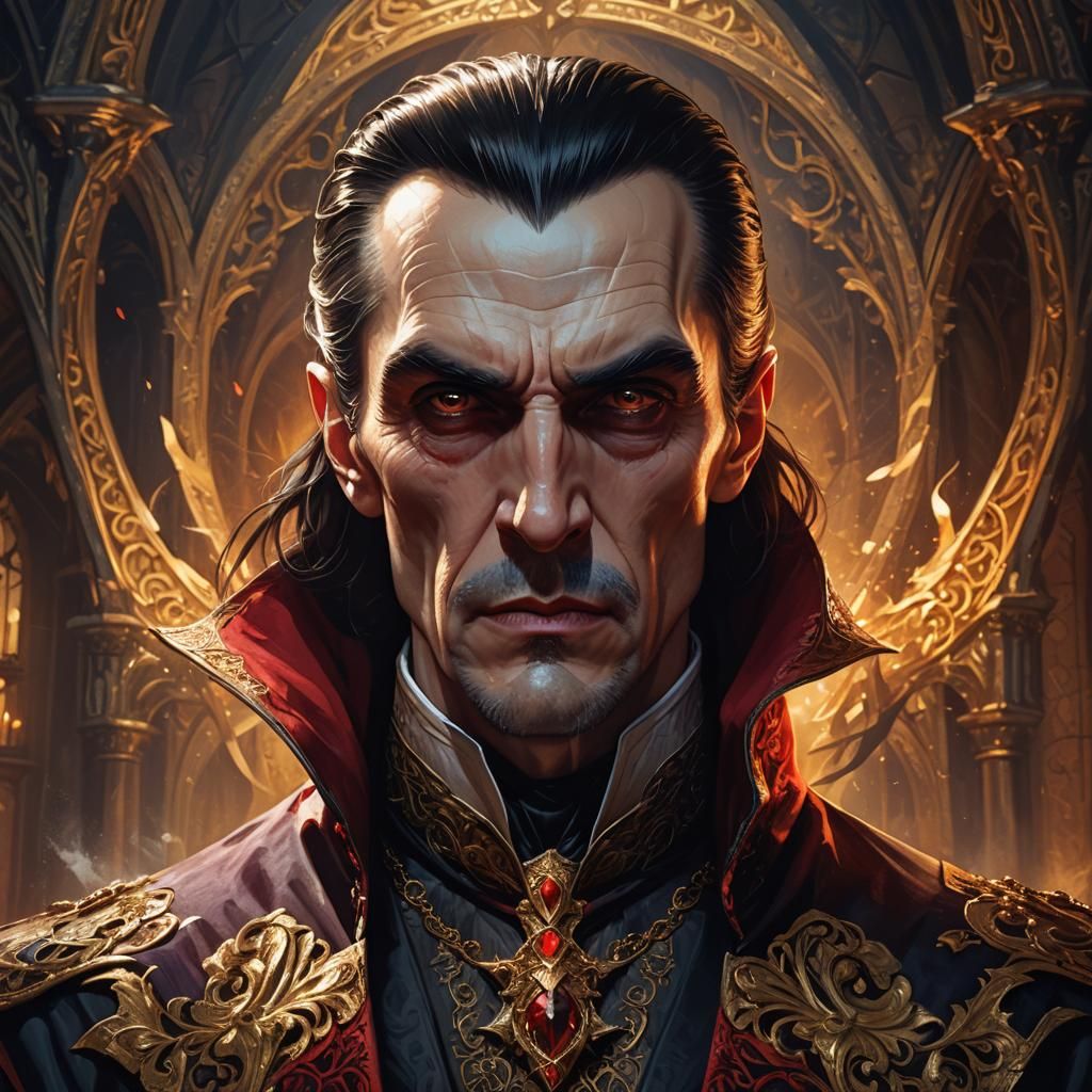 Menacing Dracula Portrait in Golden Light