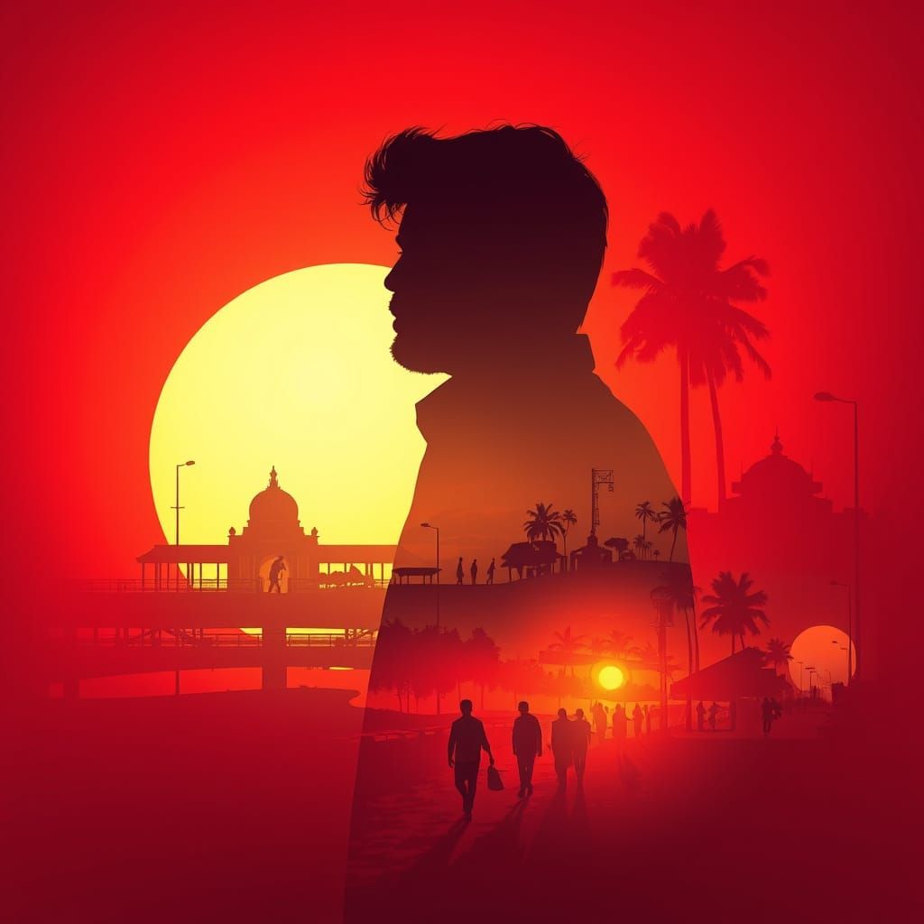 Indian Landscape Silhouette in Double Exposure Style