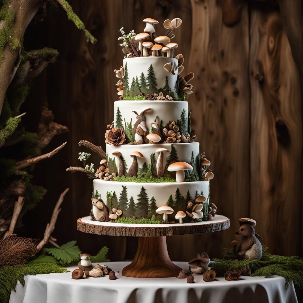 Woodland Wedding Cake with Elaborate Fondant Details