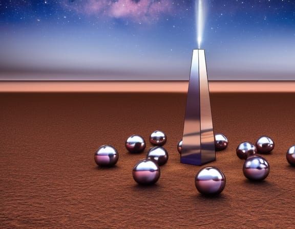 Surreal Desert Zen Garden with Chrome Spheres