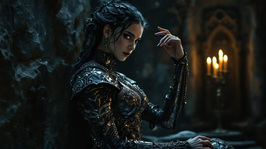 Gothic Woman in Chainmail Armor by Candlelight
