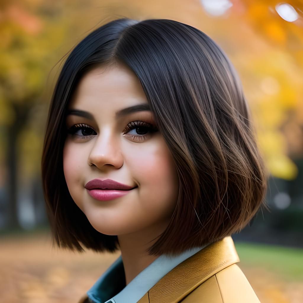 Selena Gomez Portrait with Autumn Background