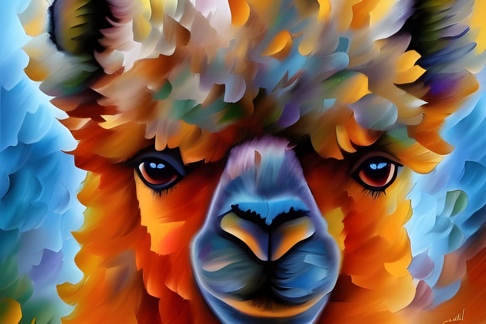 Abstract Alpaca Painting with Orange Eyes