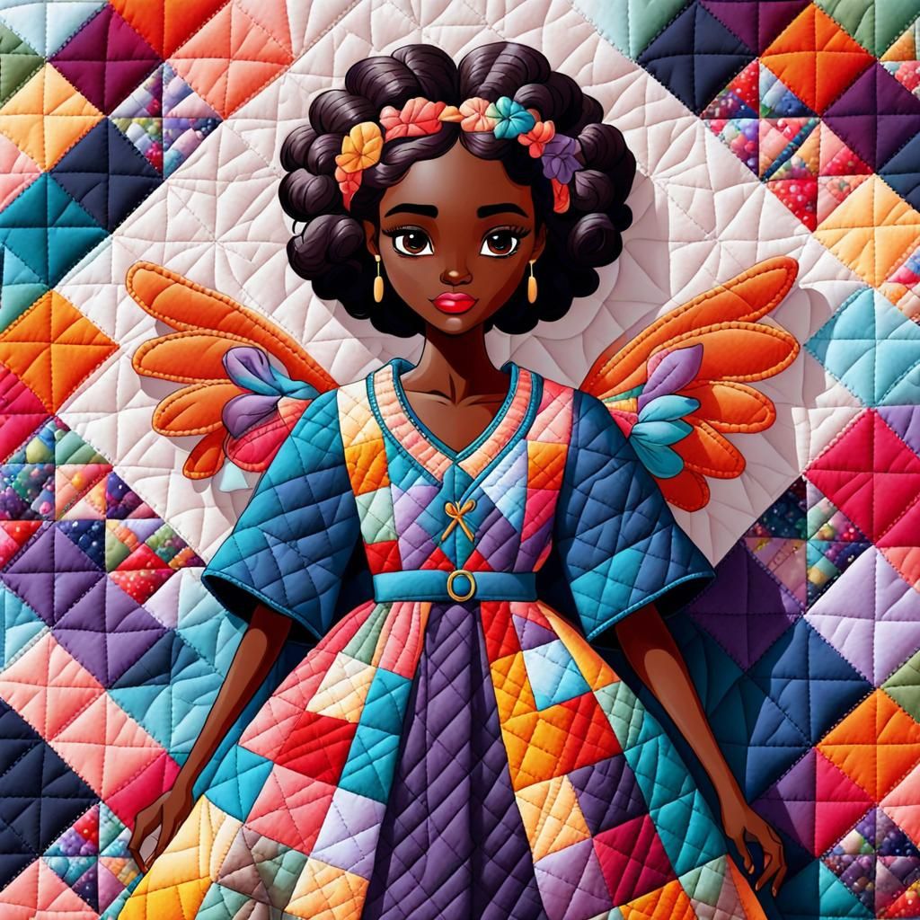 Cute Angel in Quilted Patchwork Clothes