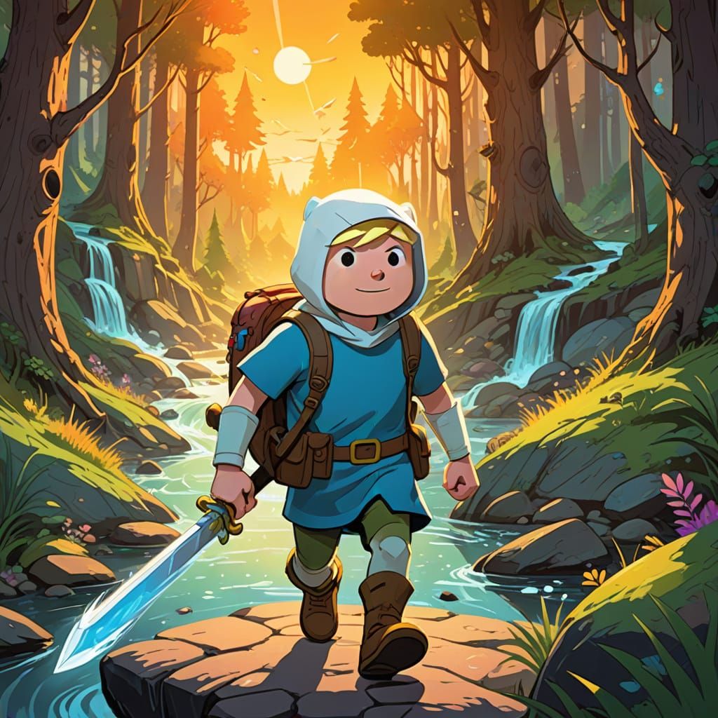 Finn the Human in Vibrant Land of Ooo Adventure Art