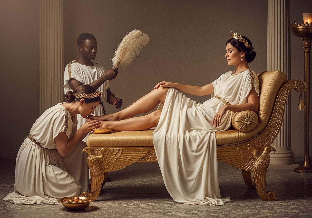 Barefoot Roman Empress Relaxing on Imperial Divan