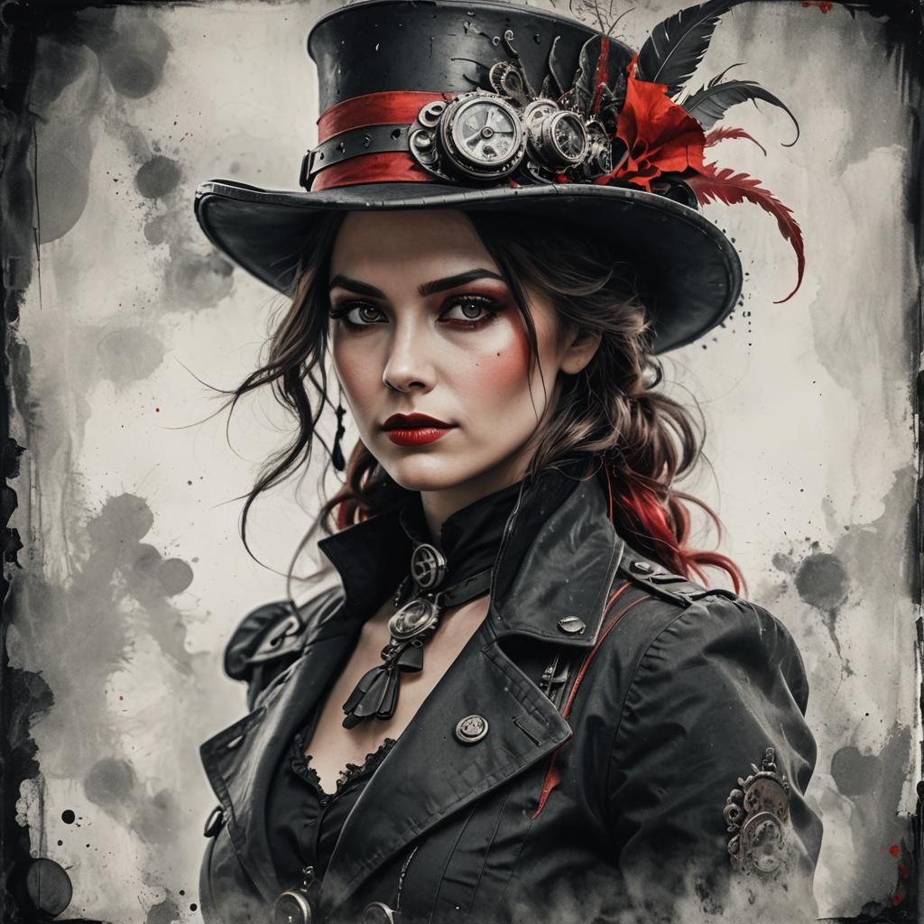 Steampunk Woman Portrait with Color Splash Effect