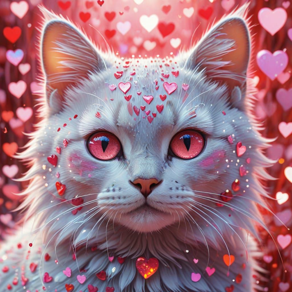 Whimsical Cat Face Made of Tiny Hearts in Pastel Colors